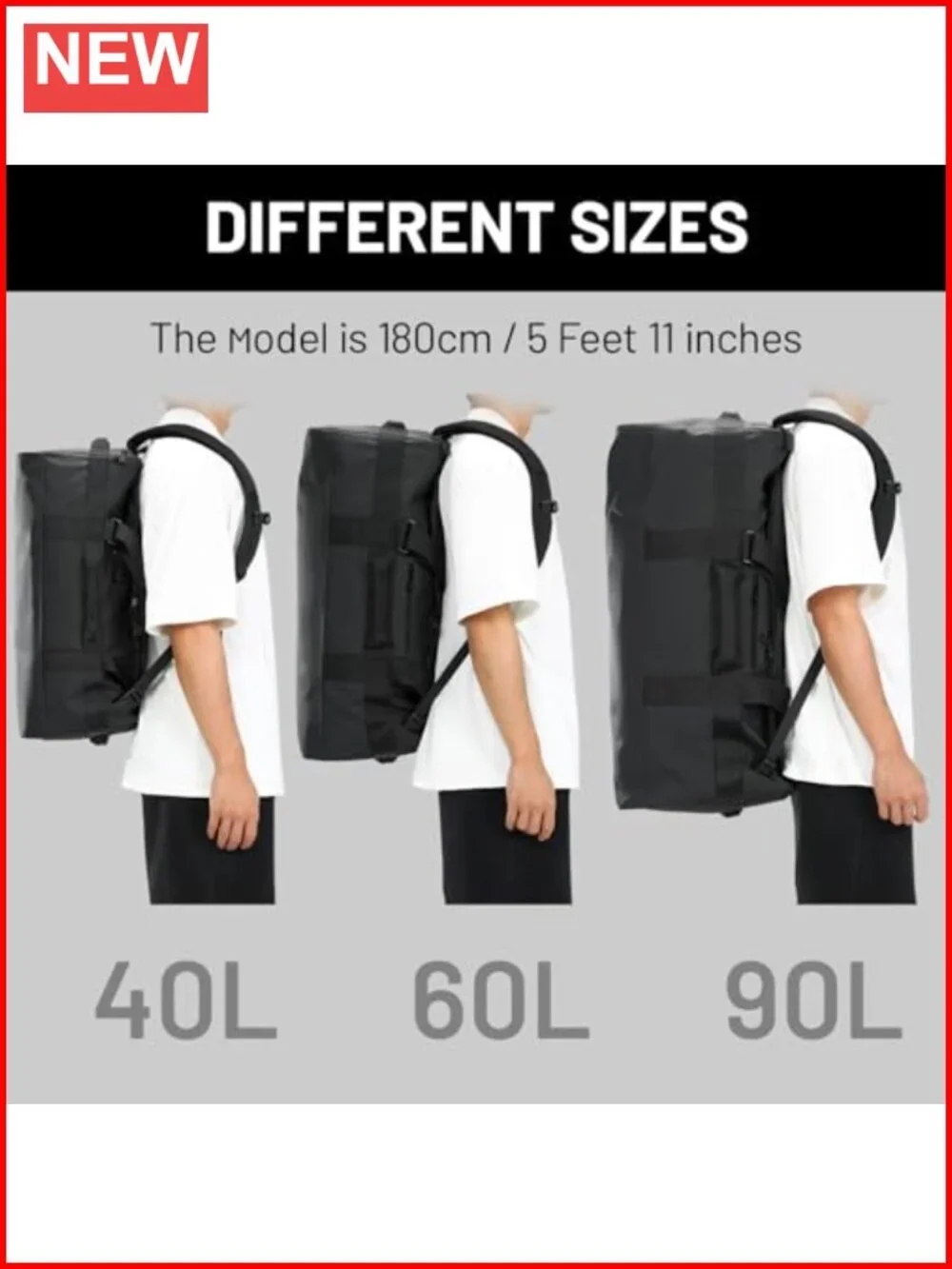60L Heavy Duty Water Resistant Backpack Duffel, Convertible Travel Gym Bag